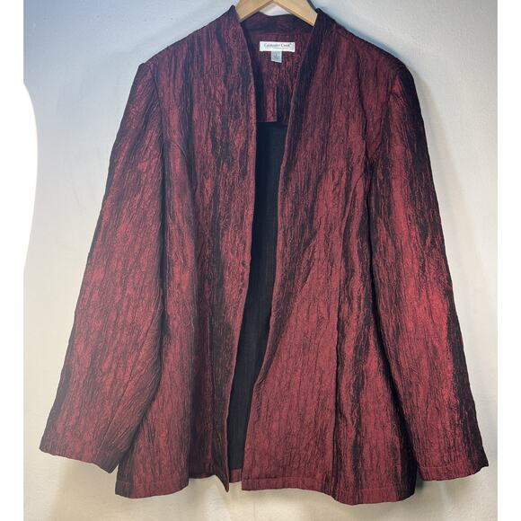 Coldwater Creek large Dark Red Open Front Long Sleeve Pockets Jacket crinkle - Picture 1 of 10